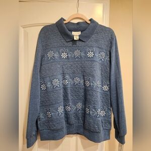 Alfred Dunner Blue Floral Women's Sweater